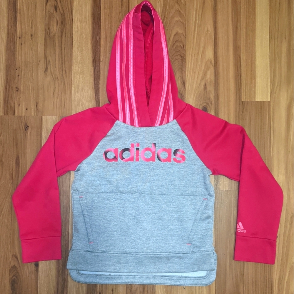 Adidas Pink and Gray Hooded Sweatshirt 4T
